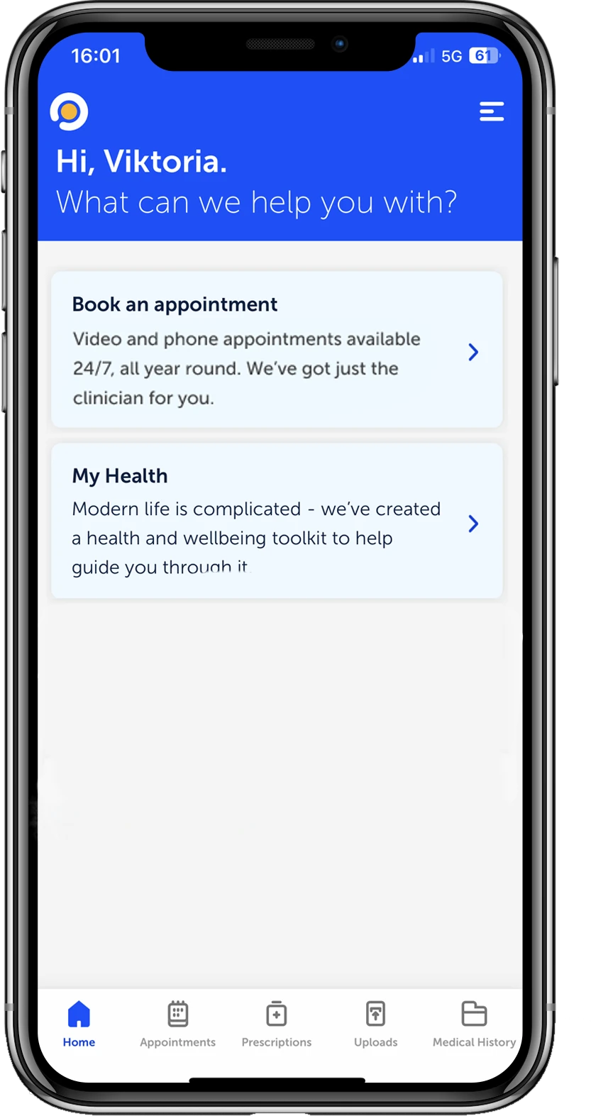 Mobile GP app interface showing appointments
